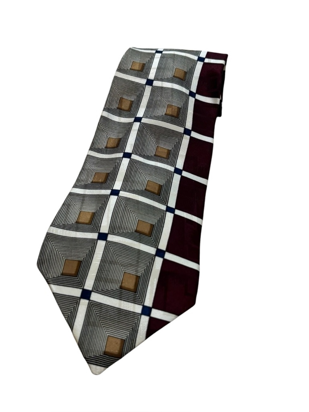 Mens Halston 100% Silk‎ Neck Tie Geometric Pattern